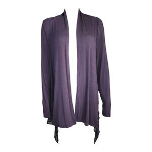 Logo by Lori Goldstein Cardigan Womens Size L Large Solid Purple Chiffon Trim